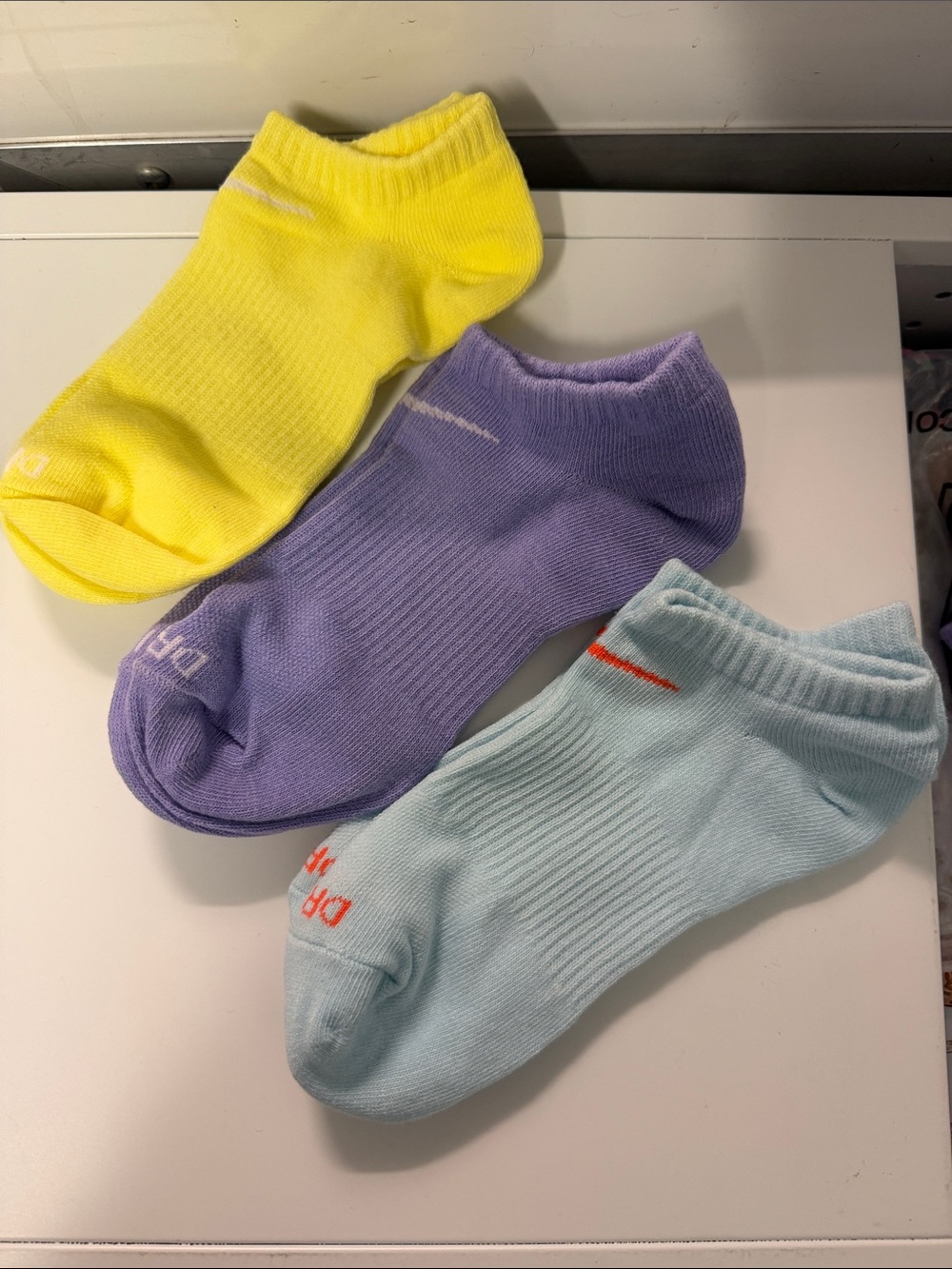 Nike Low-Cut Athletic Sock Trio - Yellow, Purple, Light Blue Dri-fit